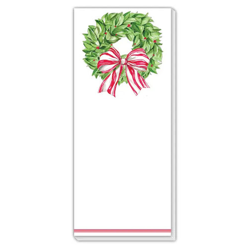 Christmas Wreath and Striped Bow Skinny Notepad