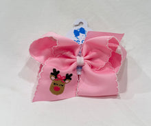 Load image into Gallery viewer, Pink Reindeer Moonstitch Bow