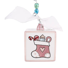 Load image into Gallery viewer, Pink Baby’s 1st Christmas Block Ornament