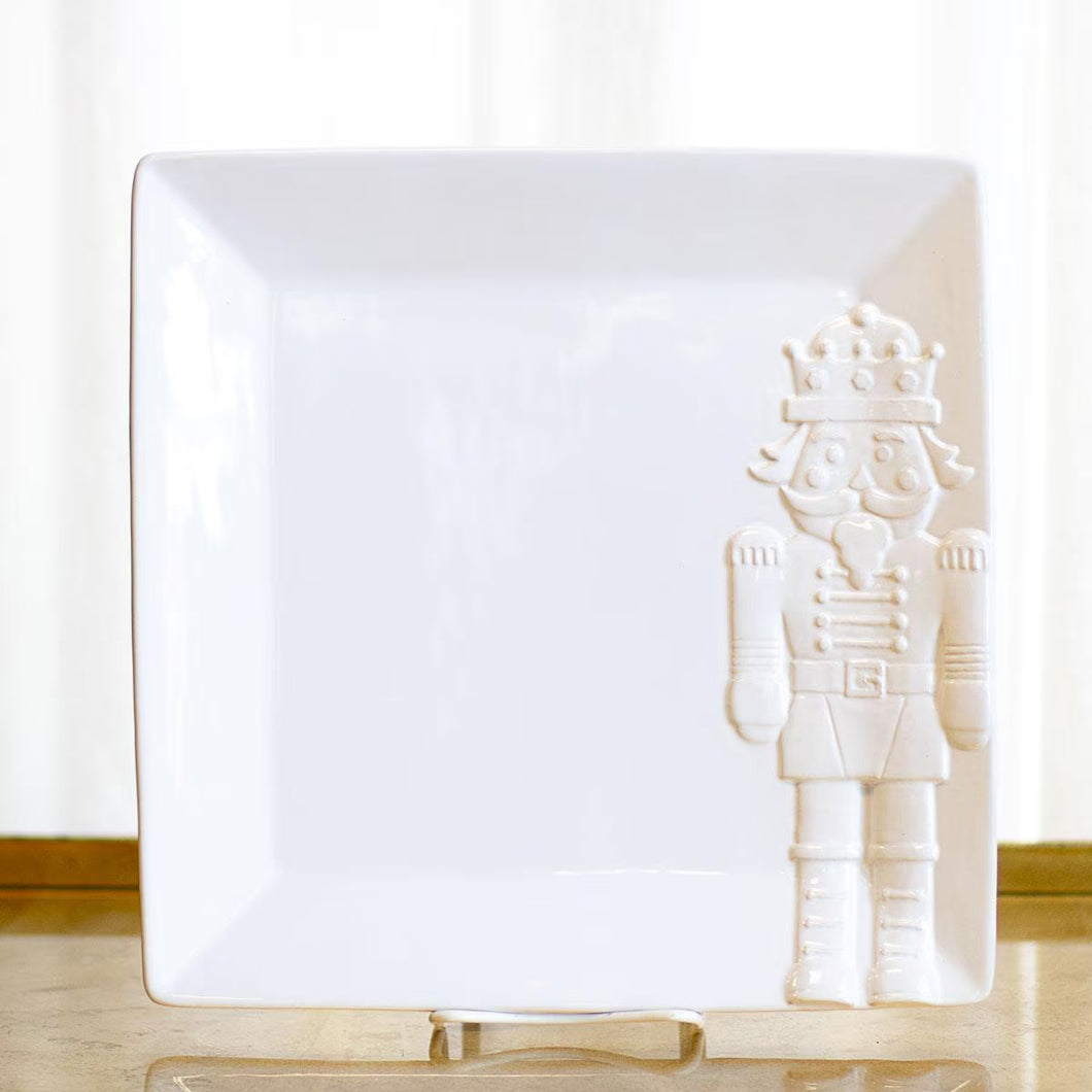 Royal Nutcracker Embossed Platter White 11.5 x 11.5