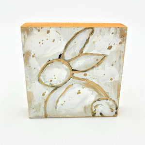 Ivory & Gold Handpainted Bunny Block 4x4
