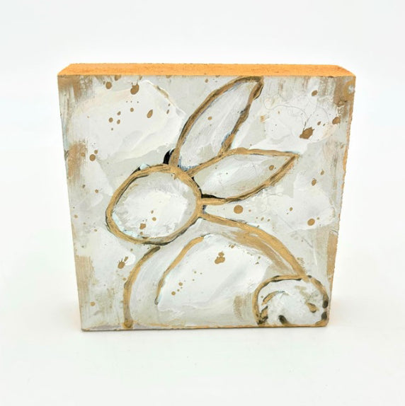 Ivory & Gold Handpainted Bunny Block 4x4