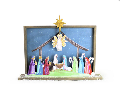 Cutout Layered Wood Table Nativity Brights 19x3x14