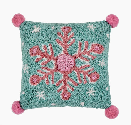 Snowflake with Pom Poms Pillow