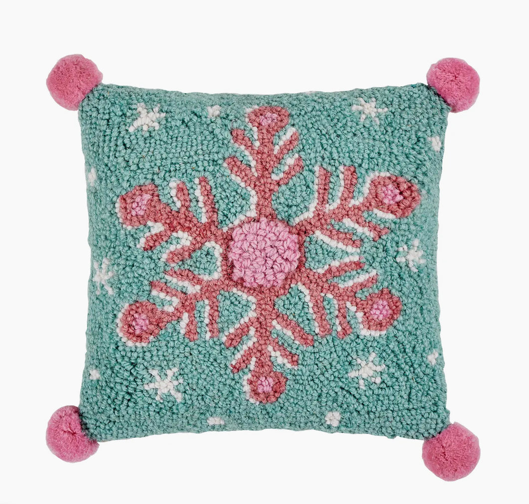 Snowflake with Pom Poms Pillow