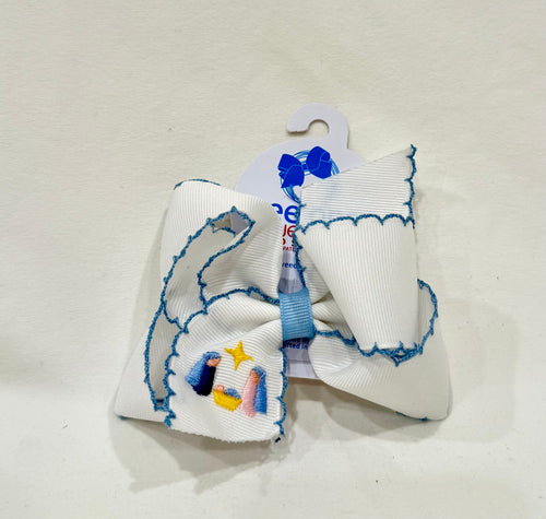Nativity with Blue Moonstitch Bow