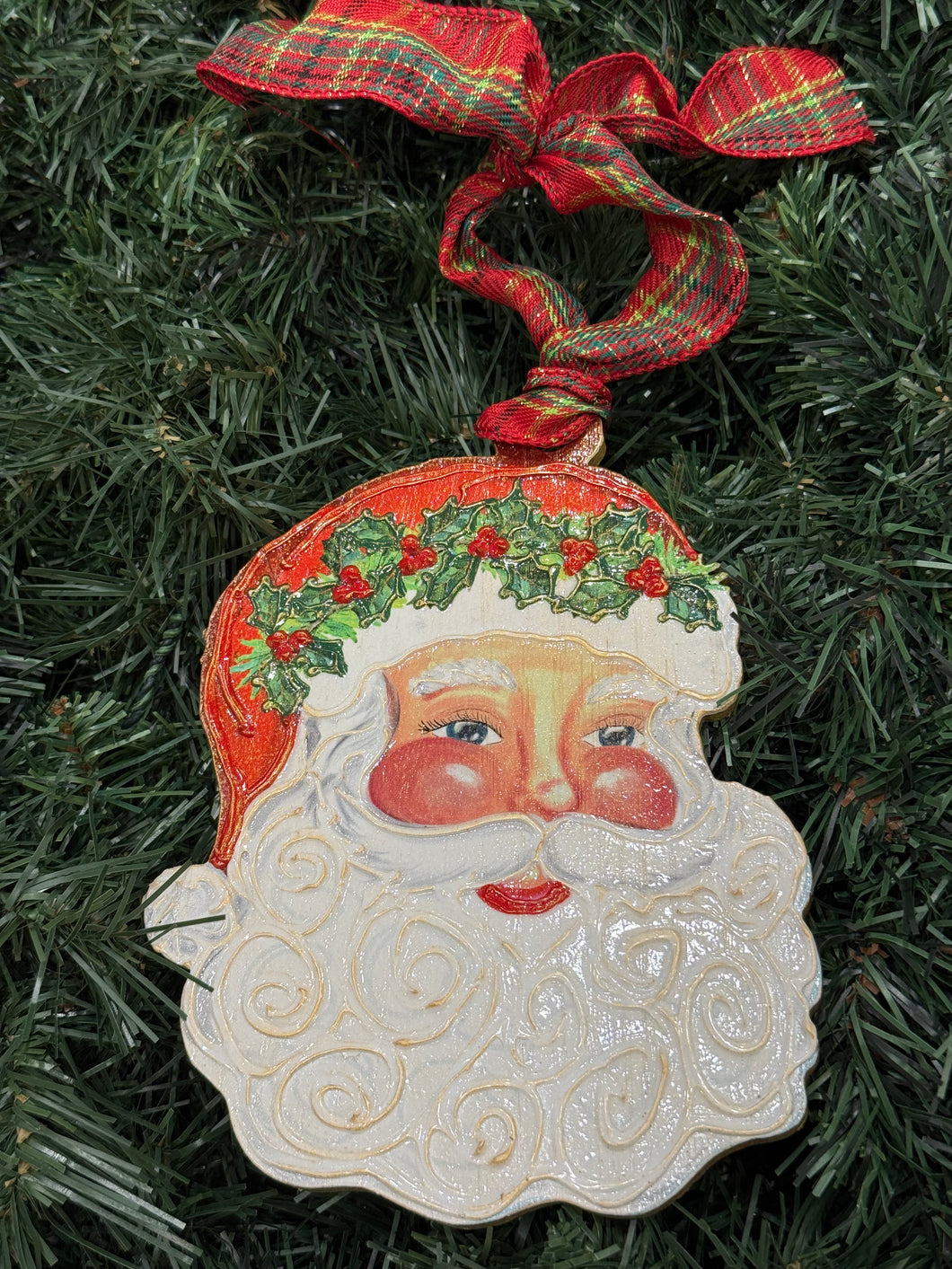 Santa Face Wooden Ornament