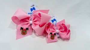 Pink Reindeer Moonstitch Bow