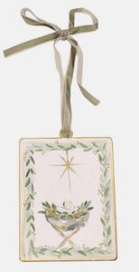 Metal Disc Ornament Manger 4x6''
