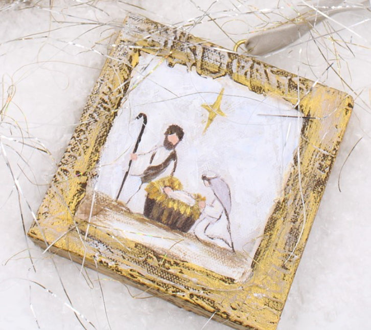 Handpainted Canvas Nativity Ornament 4''