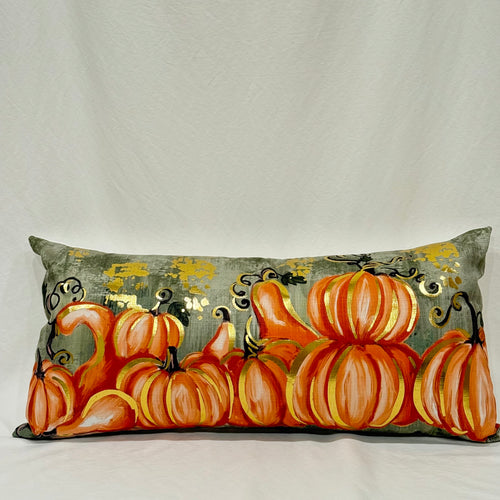 Golden Orange Falling Pumpkin Lumbar Pillow