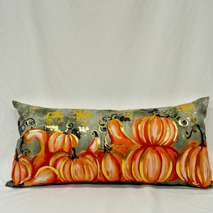 Golden Orange Falling Pumpkin Lumbar Pillow