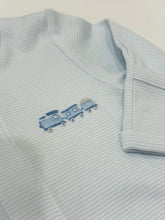 Load image into Gallery viewer, Light Blue Striped Convertor Gown with Trains Hand Embroidered (SM)