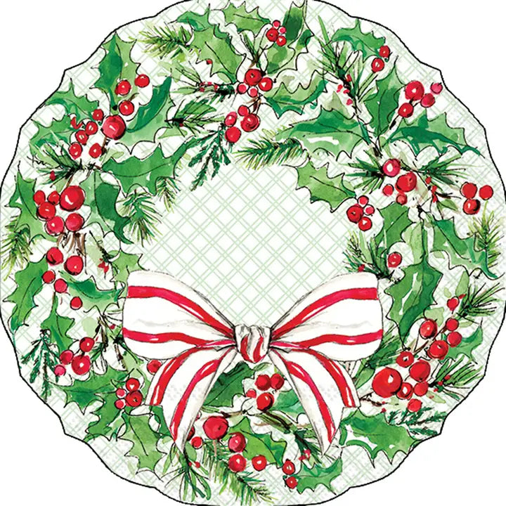 Holly Berry Wreath Shaped Lunch Napkins 12 ct