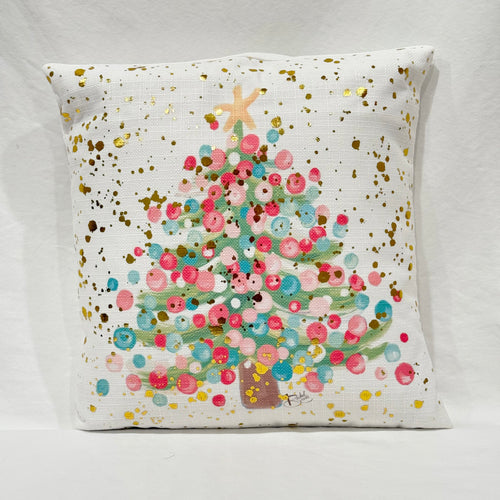 Pink and Mint Splatter Tree Pillow 15”x15”