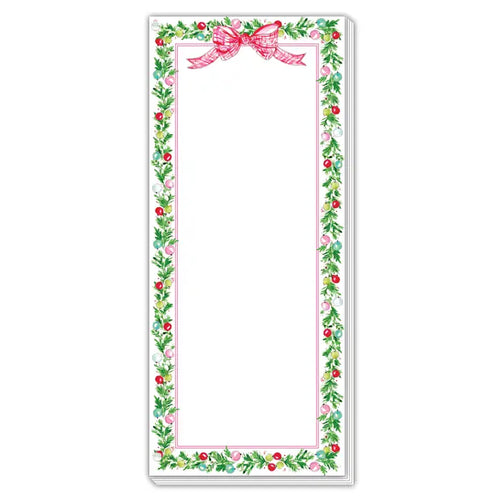 Holly Colorful Ornaments Border Skinny Notepad