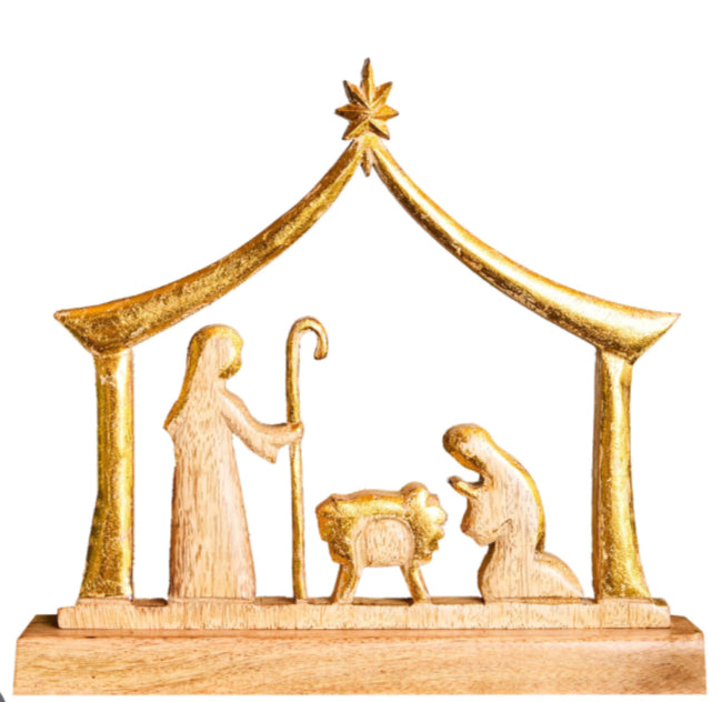 Wood Manger Nativity Scene