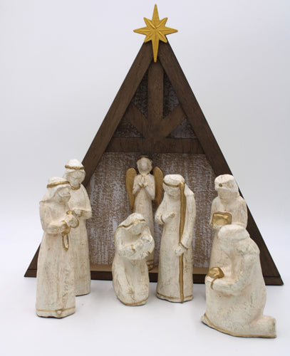 Paper Pulp Nativity Ivory/Gold Set of 7 5.5-7''