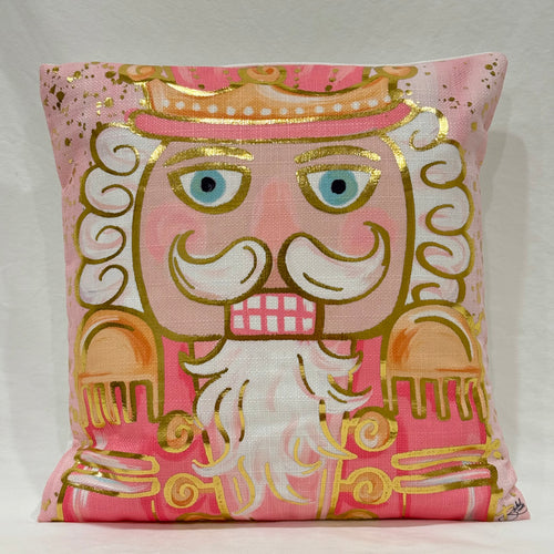 Mr. Nutcracker Pink with Gold Foil Accents Pillow  16
