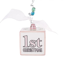 Load image into Gallery viewer, Pink Baby’s 1st Christmas Block Ornament