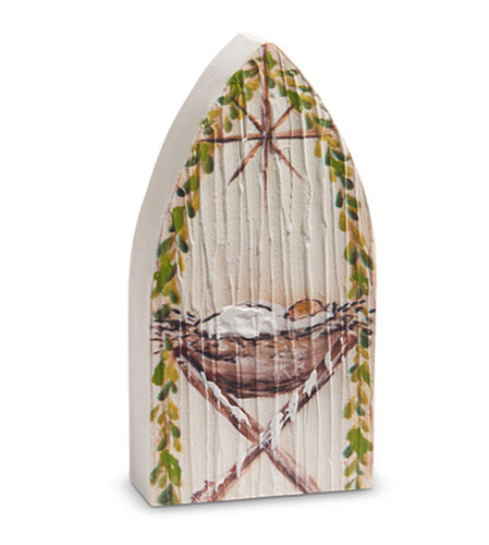 8’’ Jesus in Manger Textured Wood Block