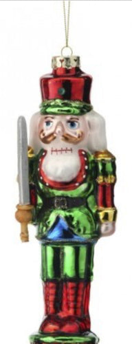 Glass Traditional Nutcracker Ornament Green