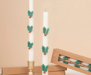 Holly Table Candles - 2 ct.  11”