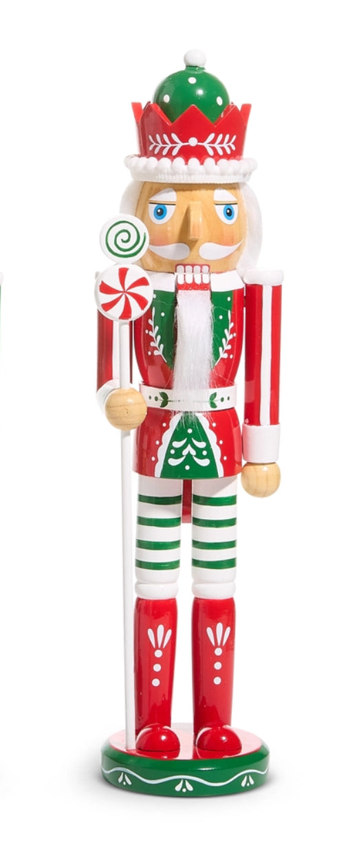 Peppermint Nutcracker Red Jacket 15” Wooden