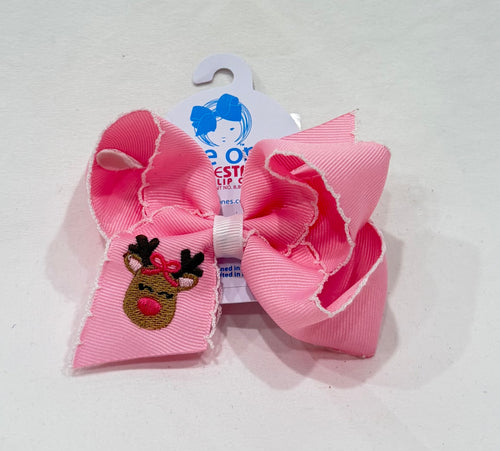 Pink Reindeer Moonstitch Bow