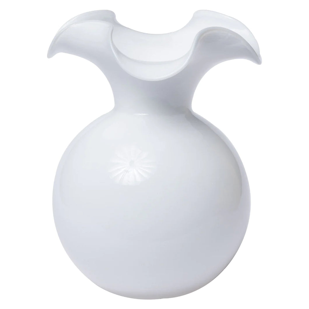 Hibiscus Glass White Fluted Vase