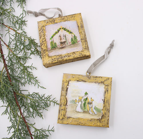 Handpainted Nativity Canvas Ornament 4x4