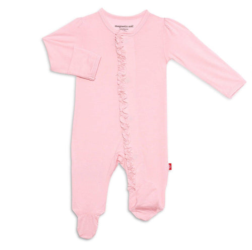 Pink Dogwood Magnetic Ruffle Footie w/ Bottom Ruffle