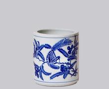 Load image into Gallery viewer, Tiny Blue and white Porcelain Bird and Flower Cachepot