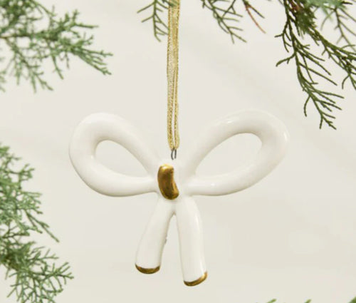 Luella Bow Ornament Gold and White