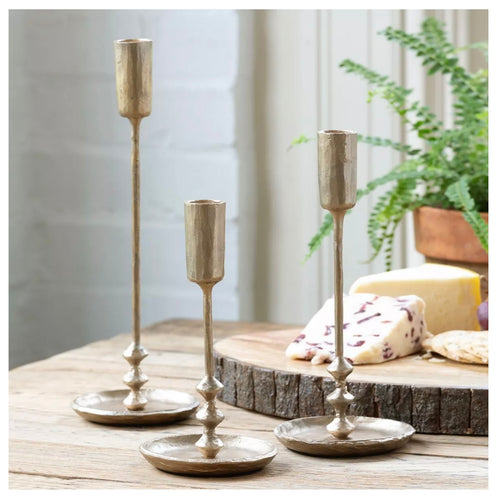 Antique Gold Colonial Taper Holders - Set of 3