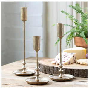 Antique Gold Colonial Taper Holders - Set of 3