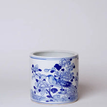 Load image into Gallery viewer, Small Blue &amp; White Porcelain Bird and Flower Cachepot C844