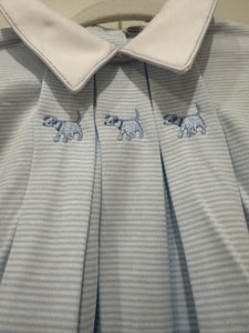 Light Blue Footie with Dogs Hand Embroidered