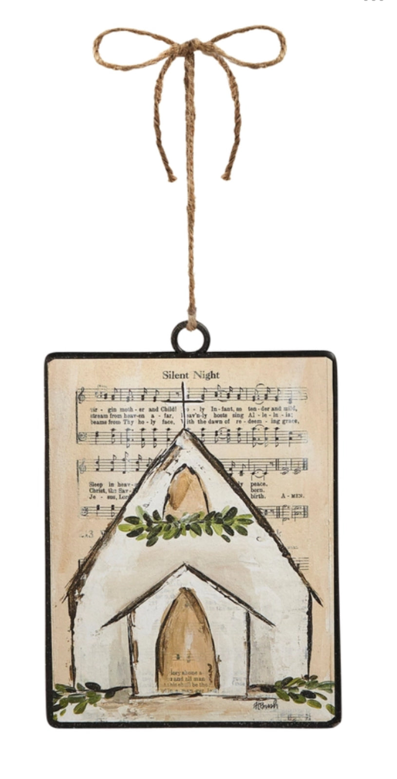 Painted Church Ornament 5.5x4.5 in