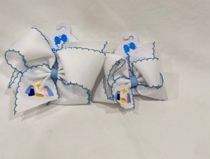 Nativity with Blue Moonstitch Bow