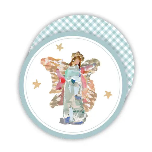 Blue Angel with Gingham Round Coaster- 20 Ct