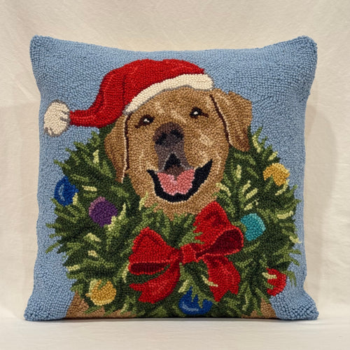 Santa Golden Lab Wreath Pillow