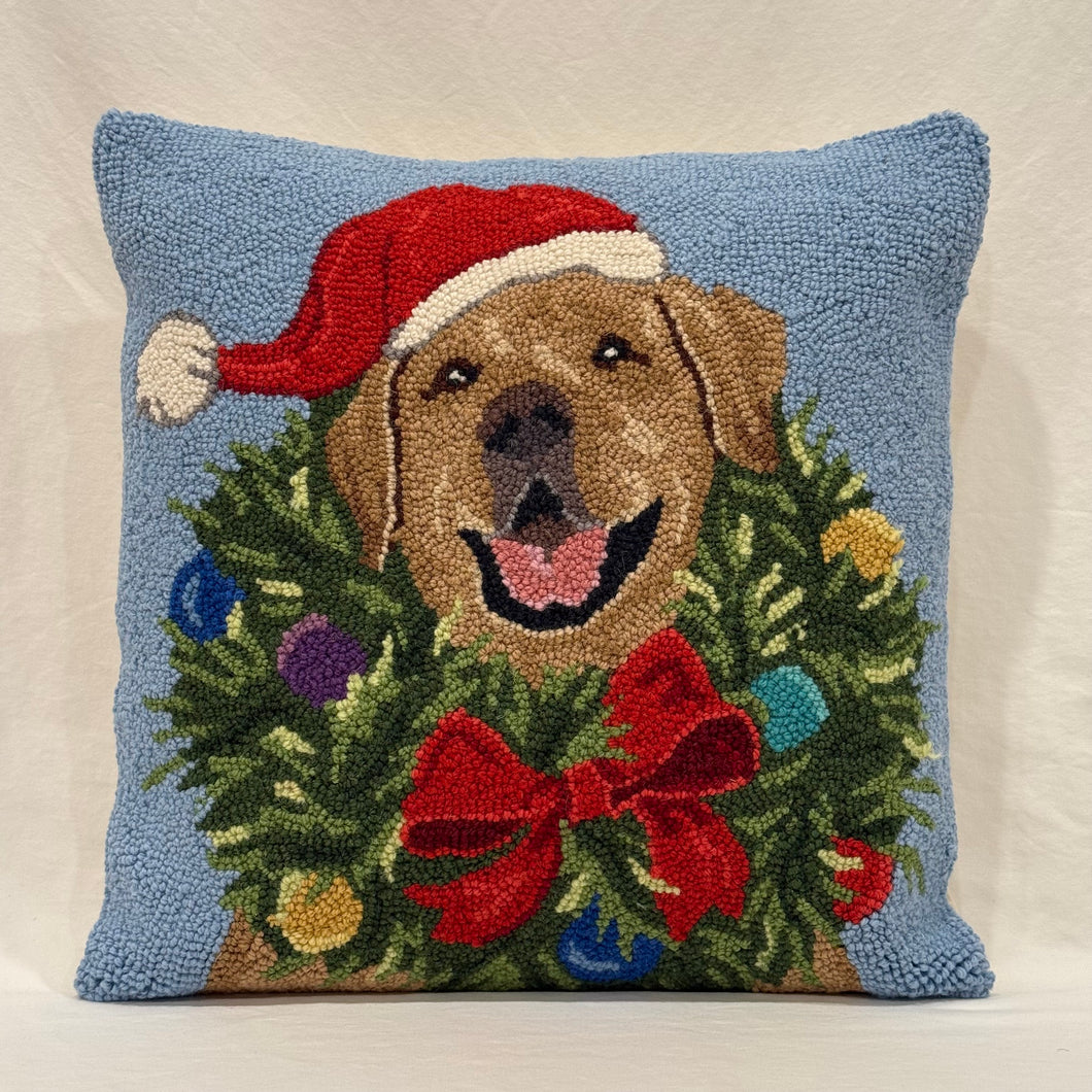 Santa Golden Lab Wreath Pillow