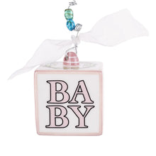 Load image into Gallery viewer, Pink Baby’s 1st Christmas Block Ornament