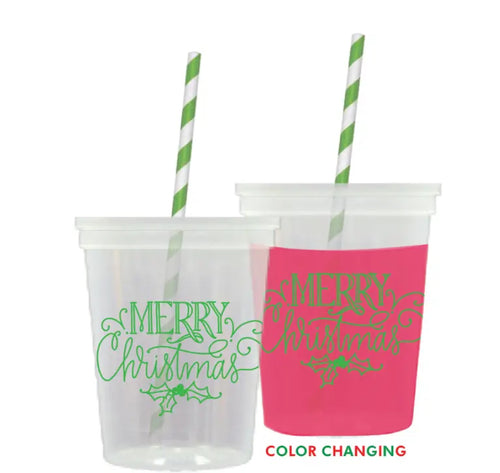Merry Christmas with Holly Cups Color Changing