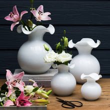 Load image into Gallery viewer, Hibiscus Glass White Fluted Vase