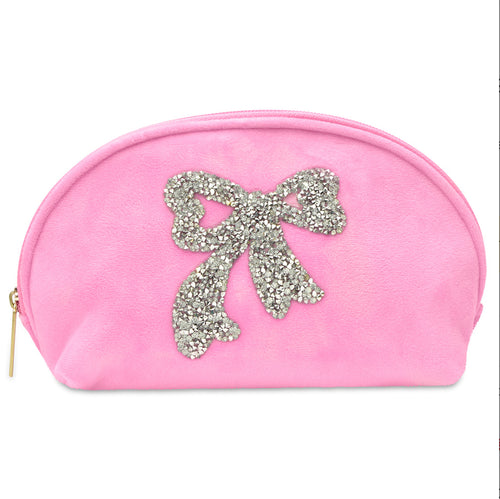 Glitter Bow Oval Cosmetic Bag