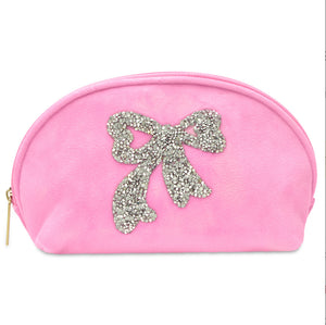 Glitter Bow Oval Cosmetic Bag
