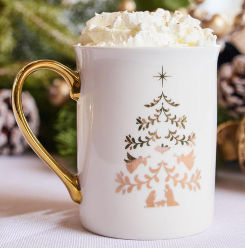 Gold Handle Mug Nativity Tree