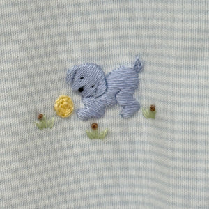 Light Blue Stripe Footie w/ Dog Embroidery